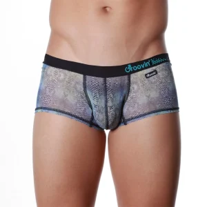 Men’s Cup Boxer Underwear – Blue Snake Print Mesh Front
