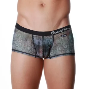 Men’s Cup Boxer Underwear – Blue Green Snake Print Mesh Front
