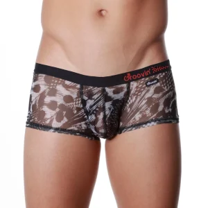 Men’s Cup Boxer Underwear – Feather Print Mesh Front