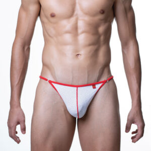 Groovin' G-String men's underwear in red and white with sexy contour design