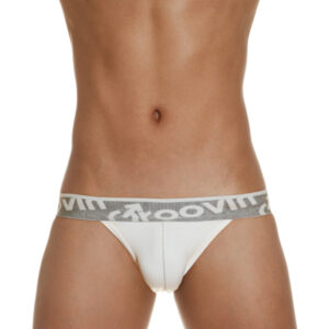 Front view of male model wearing GROOVIN’ white Jockstrap – bold and sexy men’s underwear for confident style
