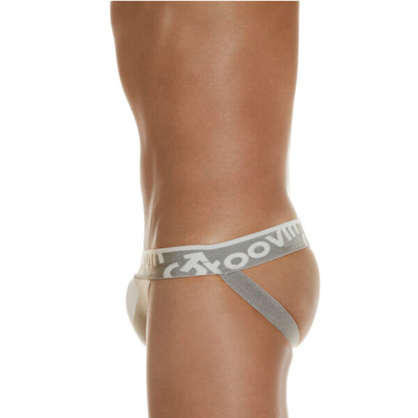 Side angle of white Jockstrap for men by GROOVIN’ – athletic, supportive, and bold underwear style
